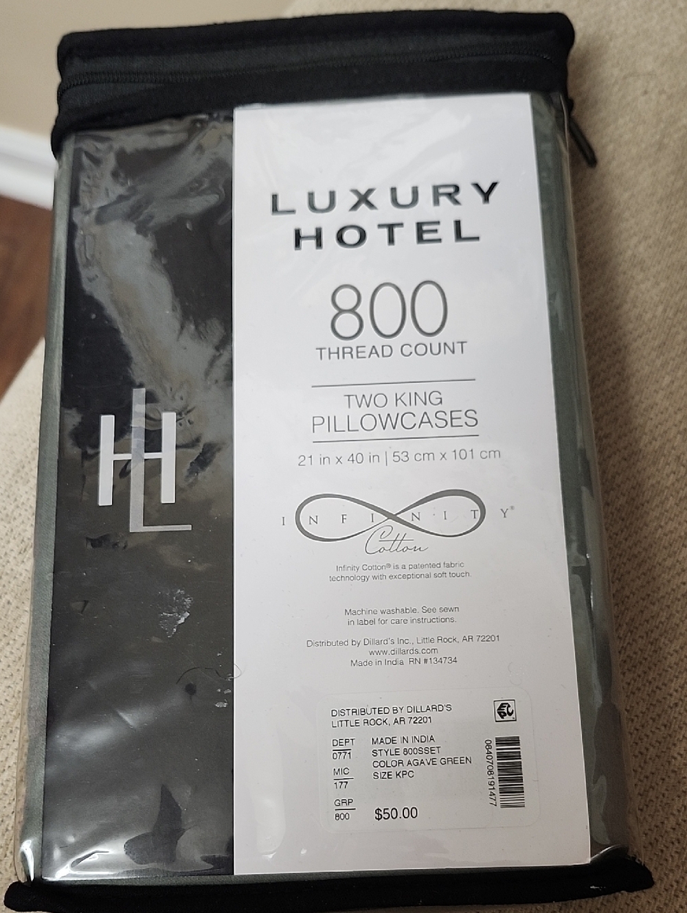 800 Thread Count King Pillowcases - Agave Green